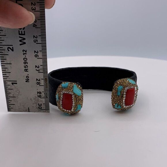 Bracelet, NWOT, real coral and turquoise, snake skin wrapped, adjustable size - Picture 5 of 14